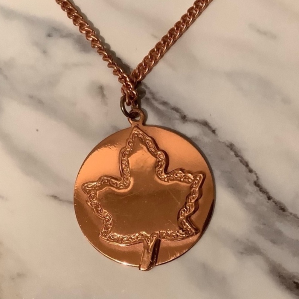 new vintage copper maple leaf medallion pendant